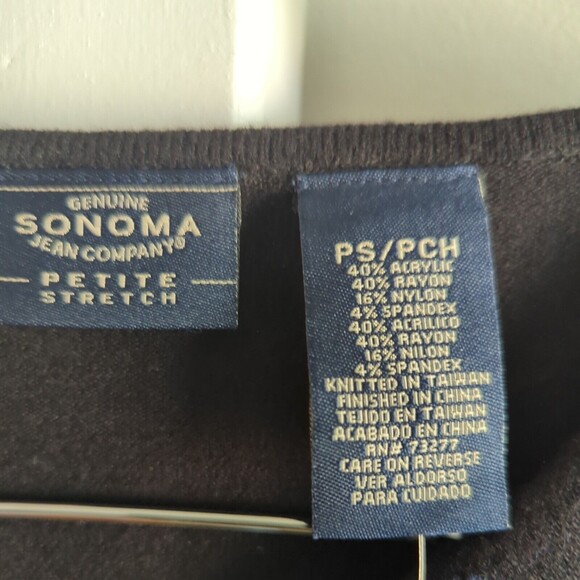 NWT Sonoma Petite Stretch Black Shirt Small Blue Stitching Pattern Fall Sweater - Picture 4 of 6